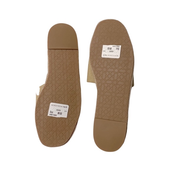 Badgley Mischka Espadrille Slides, Tan & White Raffia Embroidery, Beads, Floral - Picture 12 of 12